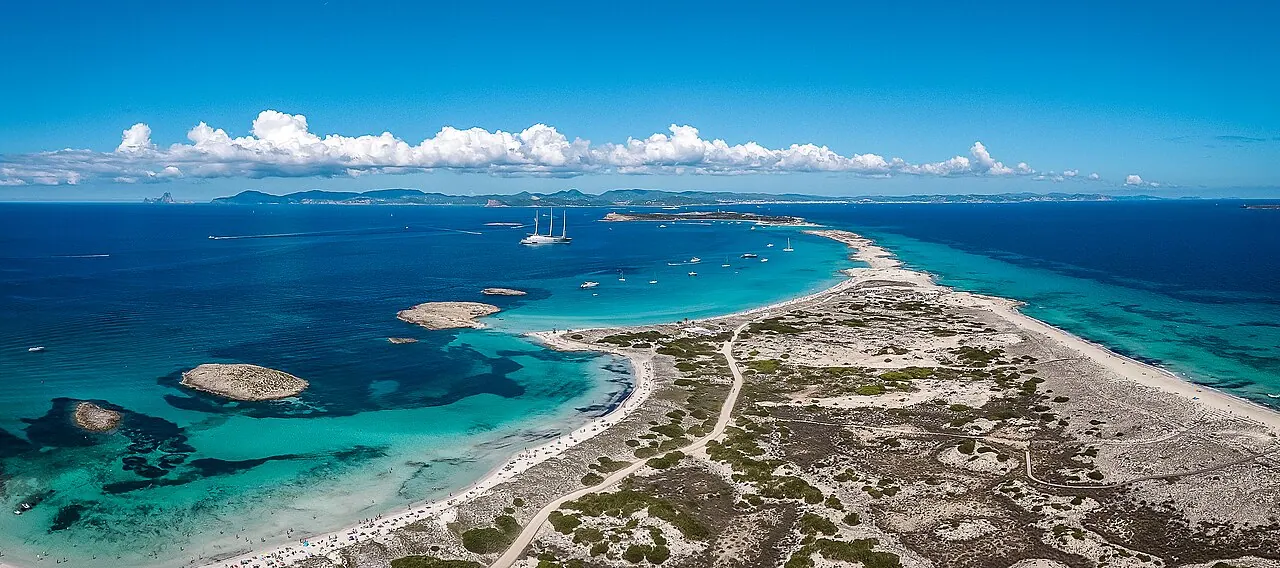 Vista aérea de Ses Illetes y Es Trucadors, Formentera